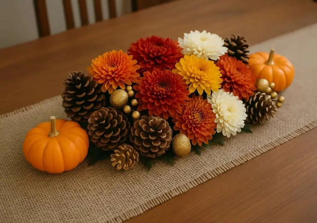 A centpeice idea with pumpkins and mums